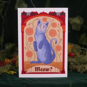 Carte de voeux médiévale chat - miaou ? Carte fantaisie fantaisiste pour anniversaires, voeux et invitations