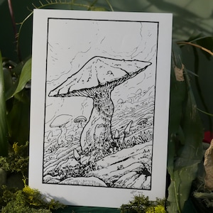 Sérigraphie champignon - Impression d'art champignon sur carte