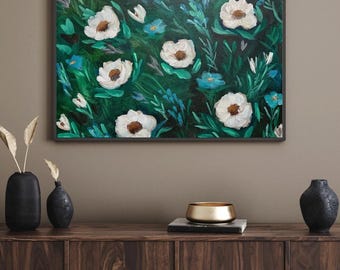 Floral Wall Art Print – Green and White Botanical Home Decor (Digital Download)