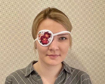 Katoenen ooglapje met bloemen en verstelbare elastische band