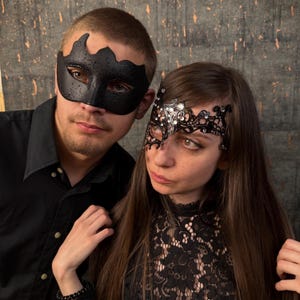 His and hers masquerade black mask, couples perfect black metal and phantom masquerade mask