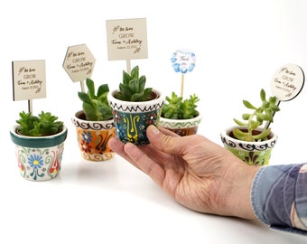 Bomboniere nuziali, addio al nubilato succulente, mini vaso personalizzato per bomboniere succulente dal vivo, vaso di piastrelle fatto a mano con piante grasse vive