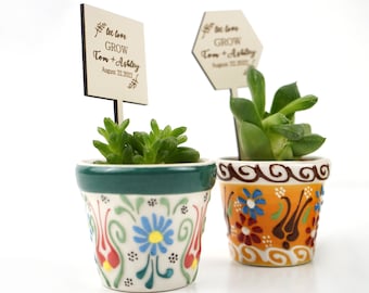 Succulent Gift, Succulent Bridal Shower,Personalized Mini Mosaic Pot Live Succulent Wedding favors, Handmade Tile Pot with Live Succulent