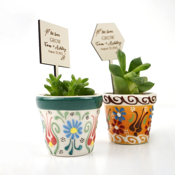Succulent Gift, Succulent Bridal Shower,Personalized Mini Mosaic Pot Live Succulent Wedding favors, Handmade Tile Pot with Live Succulent