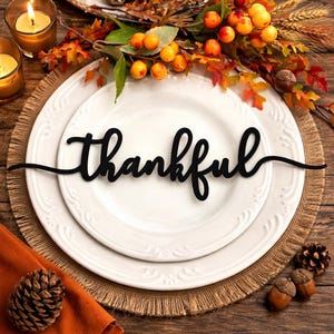 Wood Thankful Place Card Set, Thanksgiving Table Decor, Rustic Fall Table Setting, Wooden Cards