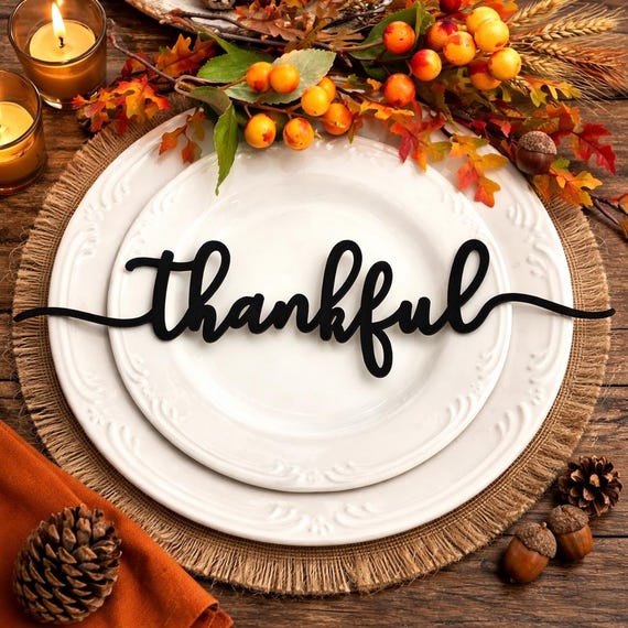 Wood Thankful Place Card Set, Thanksgiving Table Decor, Rustic Fall Table Setting, Wooden Cards
