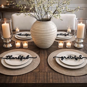 Wooden Thanksgiving Place Cards, Table Decor Set (Set of 4), Laser Cut Fall Setting