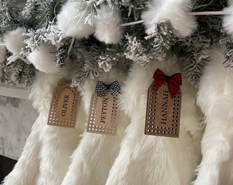 Christmas Stocking Tag, Personalized Gift Tag, Rattan Patterned Stocking Tag, Personalized Place Card, Personalized Stocking Tag