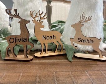 Custom Place Cards, Engraved Reindeer Place Cards, Holiday Table Decor, Christmas Place Cards, Christmas Place Setting,
