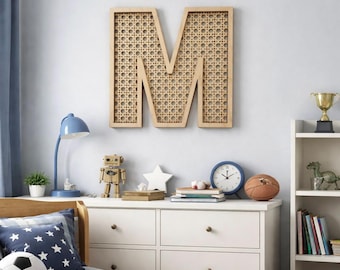 Rattan Monogram Letter, Personalized Wood Initial, Boho Nursery Wall Decor