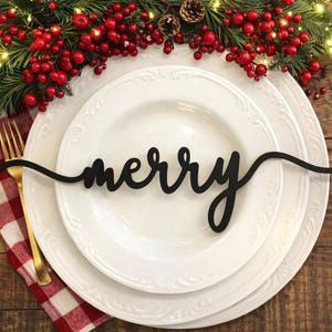 Wooden Merry Christmas Place Card, Plywood Table Decor (Set of 2)