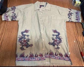 Vintage Dragon Snake Button Up Short Sleeve Size Large Y2K Streetwear 2000s