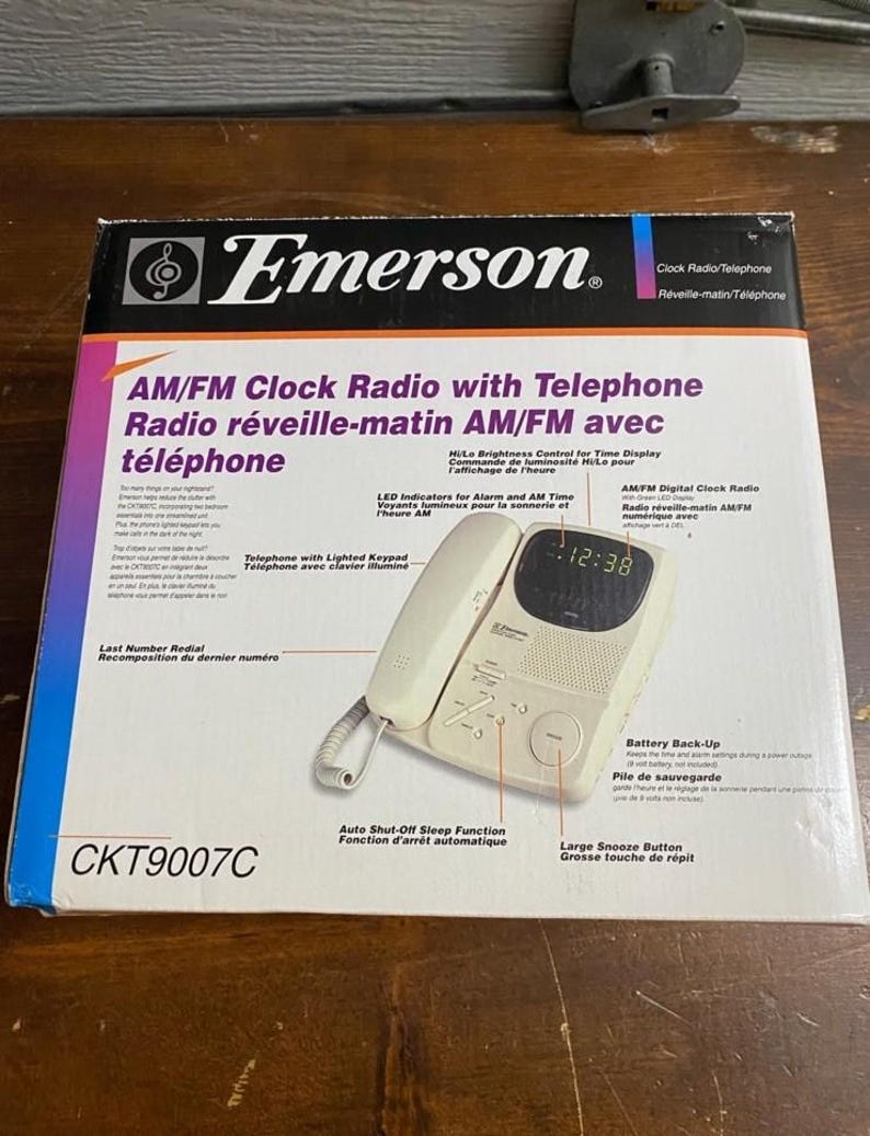 Radio reloj/teléfono Emerson AM/FM CKT9007C NUEVO Vintage imagen 2