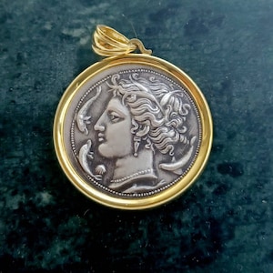 Syracuse Coin pendant sterling silver 950 & Gold plated 14k.Handmade