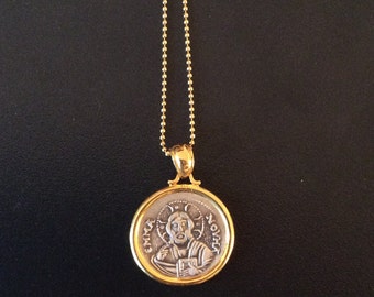 Byzantine Pendant  Sterling Silver 925  & 14K Gold Plated Greek Art Handmade