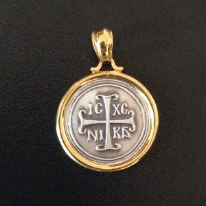 Byzantine Pendant 925 Sterling Silver & 18K Gold Plated Greek Art Handmade