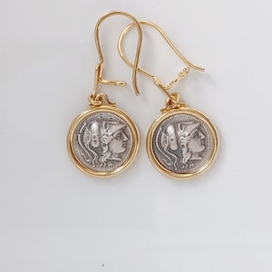 Athena  Coin Earrings sterling silver 925 & gold plated k 14 Best Gift Ideas.Handmade
