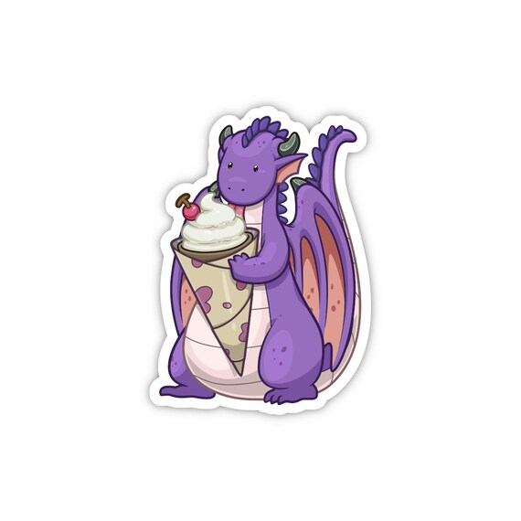 Purple Dragon With Ice Cream Sticker | Cute Legendary, Fantasy, Mythical Creature | Adorable Gifts For Girls, Boys, Teens, Adults