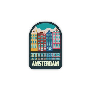 Amsterdam Netherlands Sticker | City & Travel | Waterproof, Vinyl, Dishwasher Safe | Luggage, Toiletry Bag, Water Bottle, Organizers