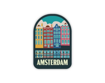 Pegatinas de Ámsterdam, Países Bajos / Ciudad y viajes / Resistente al agua, Vinilo, Apto para lavavajillas / Equipaje, Neceser, Botella de agua, Organizadores
