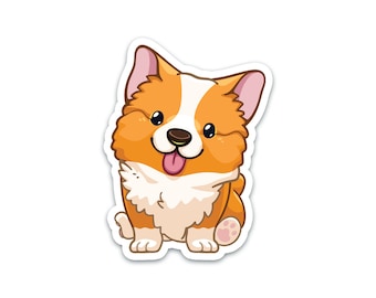Baby Corgi Sticker, Cute Dog Puppy Sticker, Vinyl Dishwasher Safe Water Bottle Sticker, Fun Animal Laptop Sticker, Kids Lunch Box Sticker