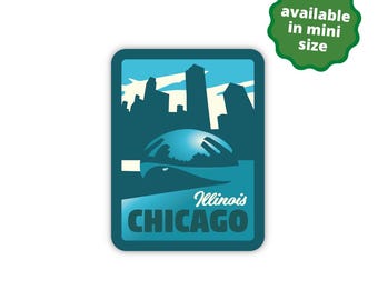 Chicago Illinois Sticker, Waterproof Travel Luggage Sticker, Vinyl Water Bottle Sticker, Chicago Bean, Cloud Gate Sticker
