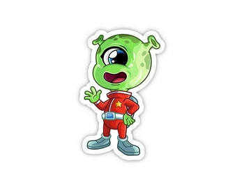 Green Alien Sticker, Cute Outer Space Sticker For Kids, Fun Waterproof Space Sticker For Water Bottle