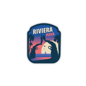 Sticker Riviera Maya Mexique | Autocollants de voyage | Imperméable, vinyle et passe au lave-vaisselle | Ordinateur portable, bouteille d'eau, agenda, bagage