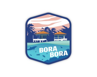 Pegatina de Bora Bora, pegatina para equipaje apta para lavavajillas, pegatina para planificador de viajes, pegatina de Polinesia Francesa, pegatina impermeable para botella de agua