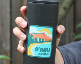 thumbnail image 2 of Oahu Hawaii Vinyl Decal Stickers - 2 Pack 3 Inch Round Waterproof Car Decals 2 of 14