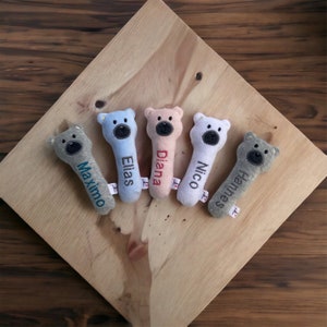 Baby rattle stick rattle bear animal cuddly personalized with name color choice birth gift baby girl boy