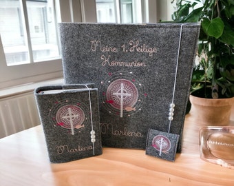 Gotteslobhülle, Rosenkranz und Fotoalbum „Strahlenkreuz“ weiß einzeln oder als 2tlg./3tlg. SET Kommunion Konfirmation Geschenk Mädchen Junge