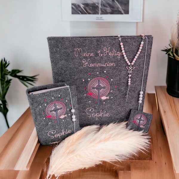 Gotteslobhülle, Rosenkranz und Fotoalbum einzeln oder als 2tlg./ 3tlg. SET Kommunion Konfirmation Geschenk Mädchen Junge