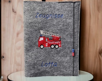 Certificate folder made of felt with name including 20 pages orig.LEITZ folder for young girls “fire engine” color selection gift school enrollment