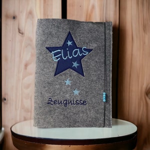 Zeugnismappe aus Filz inkl. 20 Seiten orig. LEITZ Mappe „STERN“ Individuell Farbauswahl Geschenk Jungen Mädchen Schule Einschulung