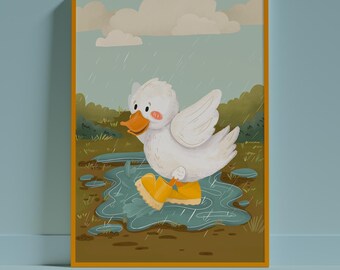 Whimsical Duck in Rain Boots Nursery Art Print (Digital Download)