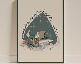 Grumpy Dragon Nursery Print, Whimsical Fantasy Illustration (Digital Download)