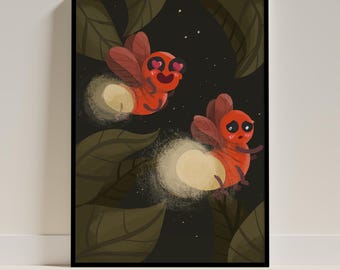 Firefly Love Wall Art, Whimsical Illustration, Romantic Nursery Decor (Digital Download)