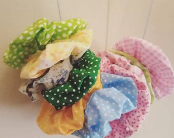 Momma made hair scrunchies, hair ties, soft for long hair, no pull