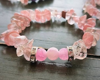 Wash Away the Worries Watermelon Red Healing Chip Stone Beaded Bracelet, Blessed, Healing