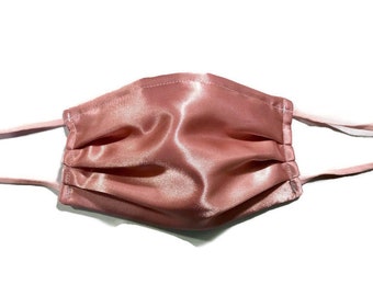 Satin Blush Rose Face Mask / Cotton Pink Adjustable Elastic & Nose Wire