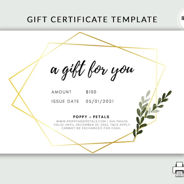 Printable Gift Voucher Template | Editable Gift Certificate Template | Leafy Gift Certificate | DIY Gift Certificate Template | DIY Voucher