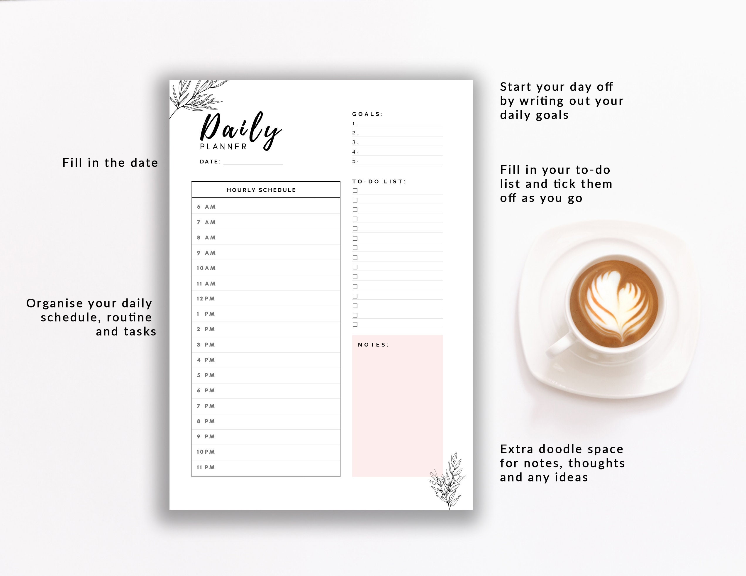 Minimalist Daily Planner | Printable Daily Planner Page | Instant ...