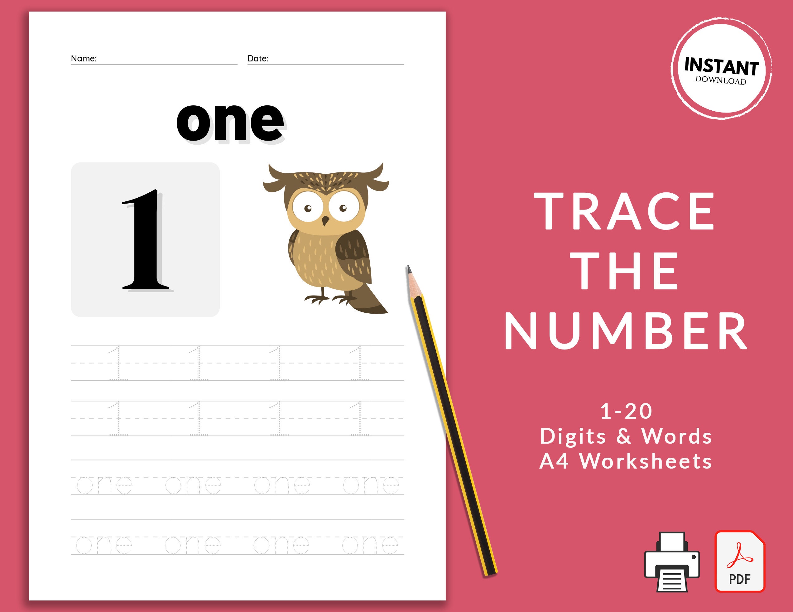 printable numbers tracing worksheet 1 20 number worksheet etsy