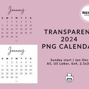 Peut inclure: Un calendrier imprimable pour janvier 2024. Le calendrier est dans un design simple en noir et blanc avec le nom du mois en haut et les jours de la semaine listés en dessous. Le calendrier est disponible en plusieurs tailles, y compris A5, US Letter, 6x4 et 2.5x3.5 pouces.
