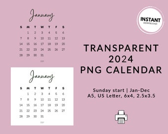 Transparent PNG Calendar | 2024 Calendar | Customisable Calendar | PNG | Transparent