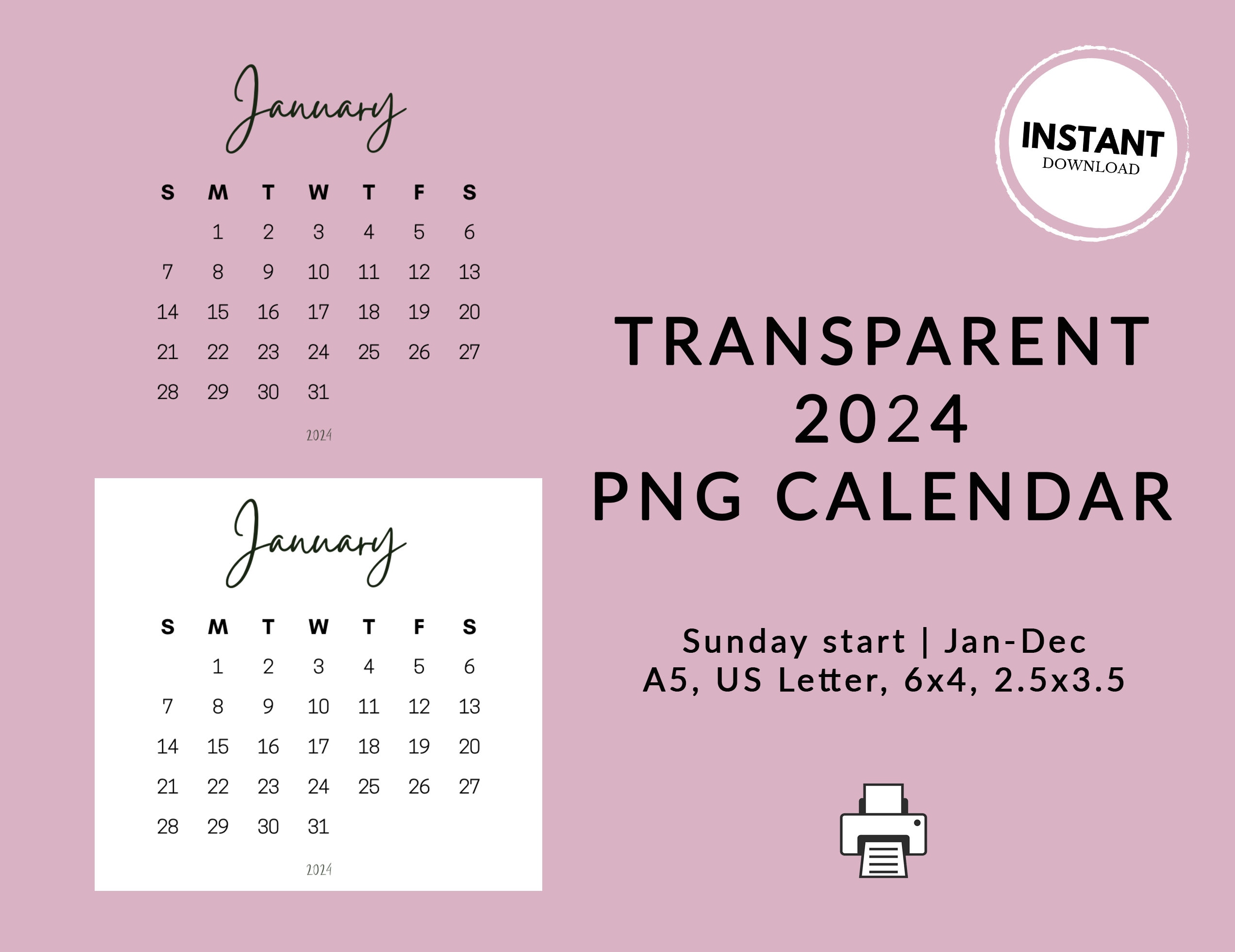 Transparent PNG Calendar | 2024 Calendar | Customisable Calendar | PNG | Transparent