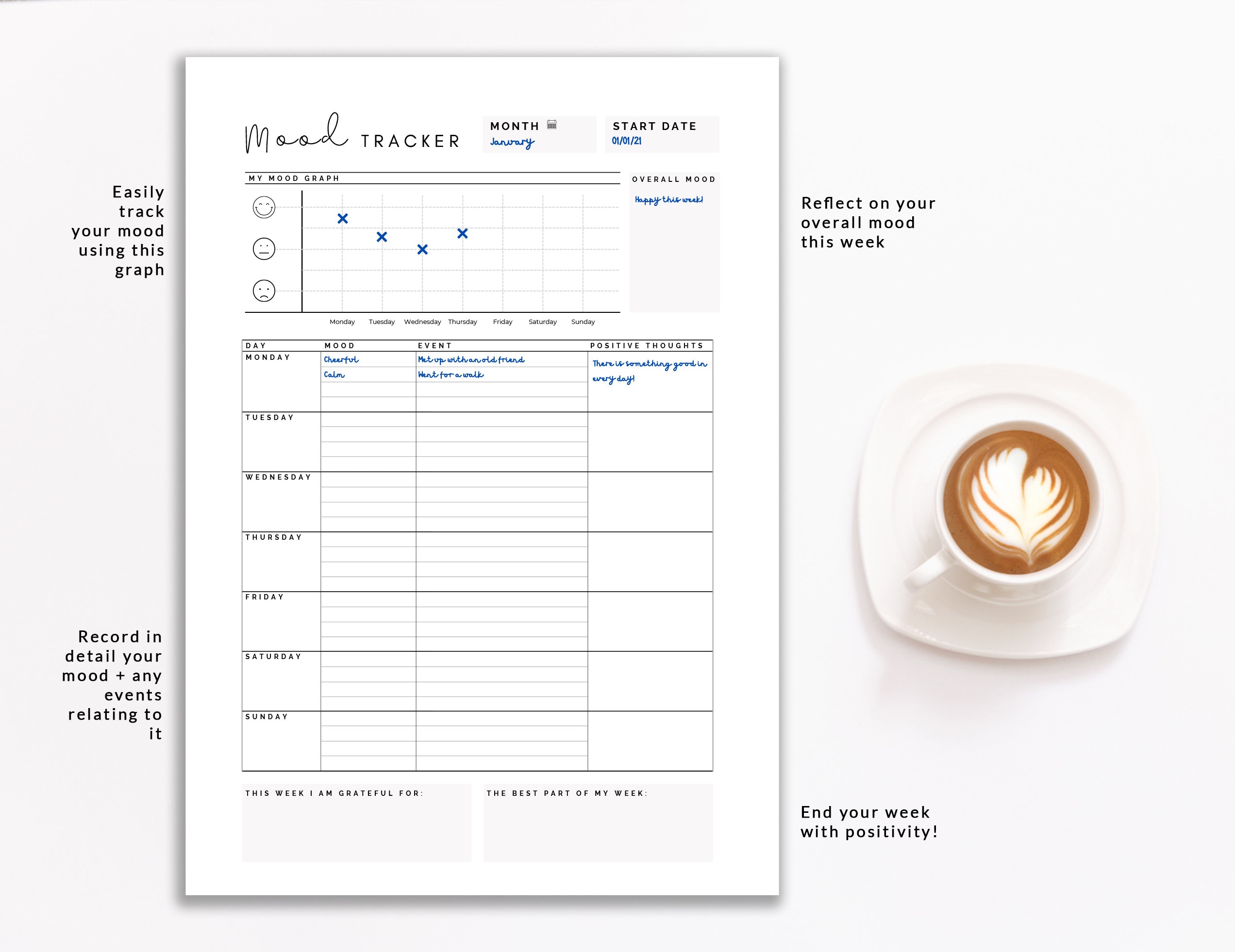 Mood Tracker Self Care Planner Printable Mood Tracker Mood Journal ...