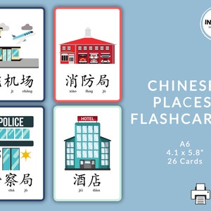 Chinesische Orte Lernkarten | Druckbare Karteikarten Chinesisch für Kinder | Vereinfachte Mandarin Orte Lernkarten