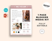 Blogger Media Kit Template | 1-page Fully Editable Media Kit Template | Canva, Microsoft Powerpoint Influencer Media Kit | Instant Download